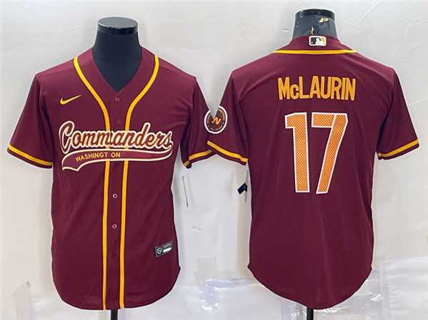 Mens Washington Commanders #17 Terry McLaurin Burgundy With Patch Cool Base Stitched Jersey